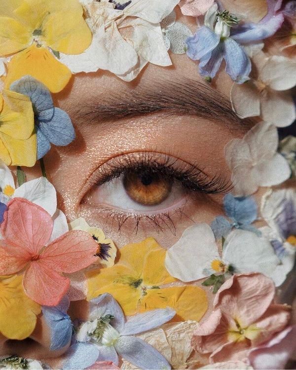 Image of an eye surrounding with flowers